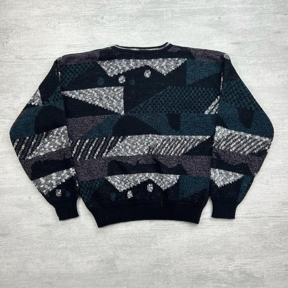Vintage Todays News Sweater Adult Large Blue Geometric Chunky Knit Grandpa - Picture 4 of 5